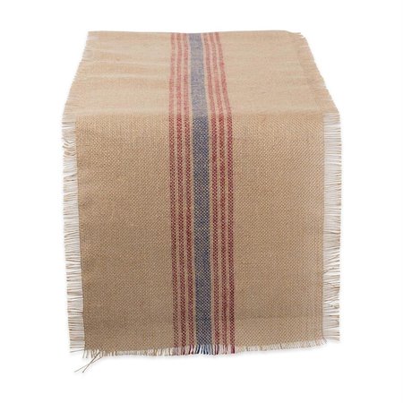 DESIGN IMPORTS 14 x 72 in. Middle Stripe Burlap Table Runner - French Blue & Barn Red CAMZ10551